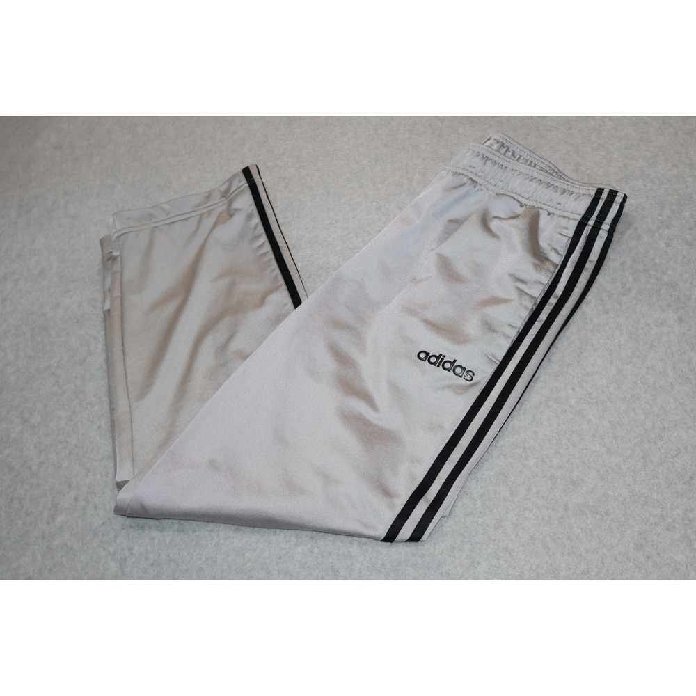 Adidas Track Pants Mens Large Silver Black 3-Stripe Athletic Gym Workout